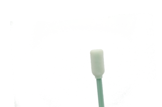 DYNOclean Swab PU 712Ein rechteckiger Reinraumtupfer mit einem hellgrünem Stäbchen.