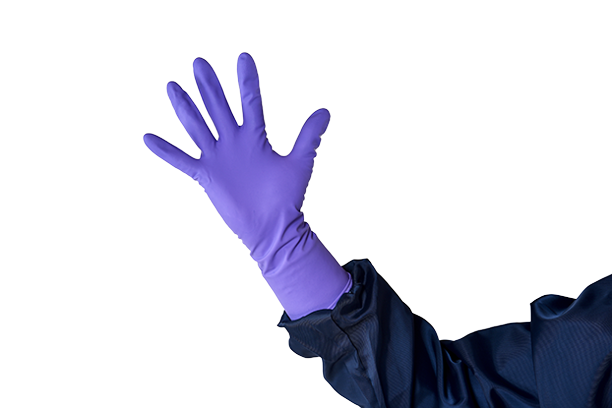 DYNOsense doubleNitrile 300 BOXVioletter DYNOsense doubleNitrile 300 BOX Nitrilhandschuh mit einer Länge von 300mm.