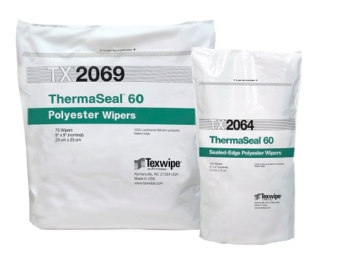 Tissues Texwipe 2069 9x9Reinigungstuch von Texwipe verpackt in zwei unterschiedlich grossen Beutel.