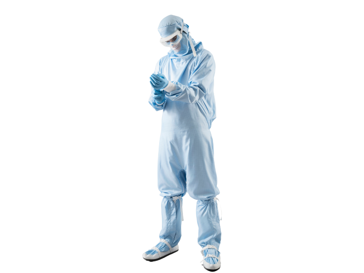 Combinaison avec cagoule Alsistrong bleu clairBlauer Overall, welcher bei den Augen eine Öffnung hat. Beim Mundbereich ist der Stoff weiss und etwas dünner für die Atmung.