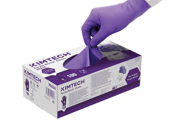 Kimtech™ Purple Nitrile™ Nitrile Gloves - 24cmVioletter Kimtech™ Purple Nitrile™ Nitrile Gloves Nitrilhandschuh zieht ein violetter Handschuh aus der Box.