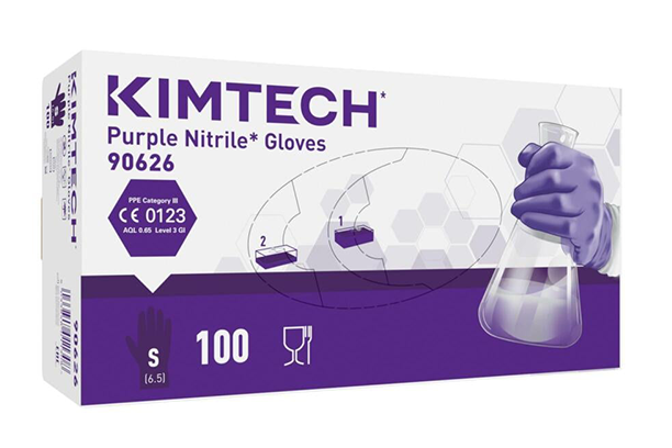 Kimtech™ Purple Nitrile™ Nitrile Gloves - 24cmVerpackungsbox des violetten Nitrilhandschuhs.