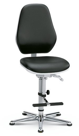 Reinraumstuhl Basic 2 (9140)Reinraumstuhl mit schwarzen Sitzpolster und Fusslehne.